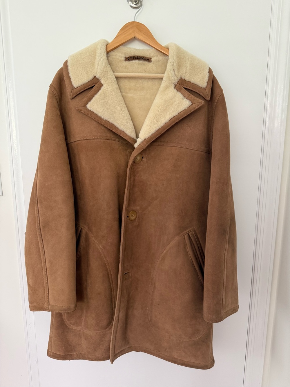 Men's Vintage Brown Shearling Coat with Cream Lining